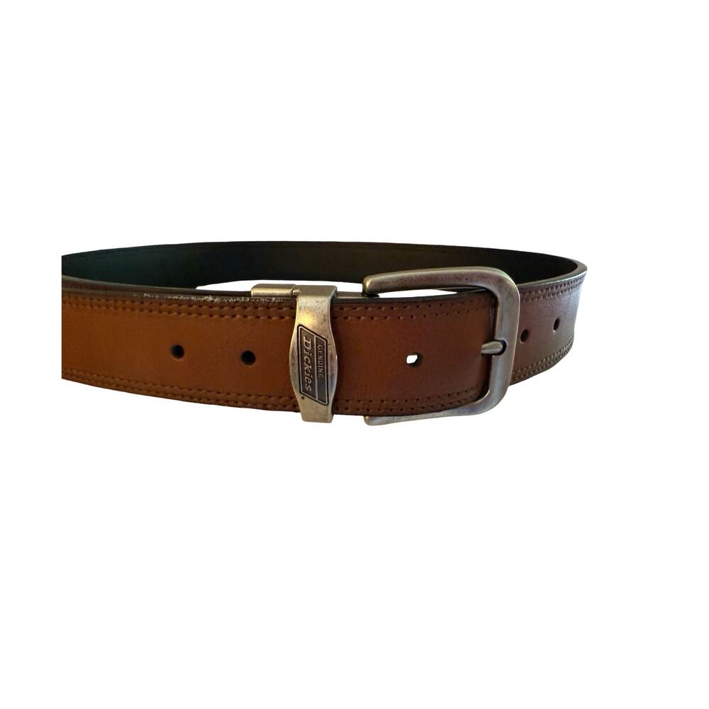 Dickies Mens Leather Belt Size 34 / 86 Beige Brushed Nickel Buckle Work Casual